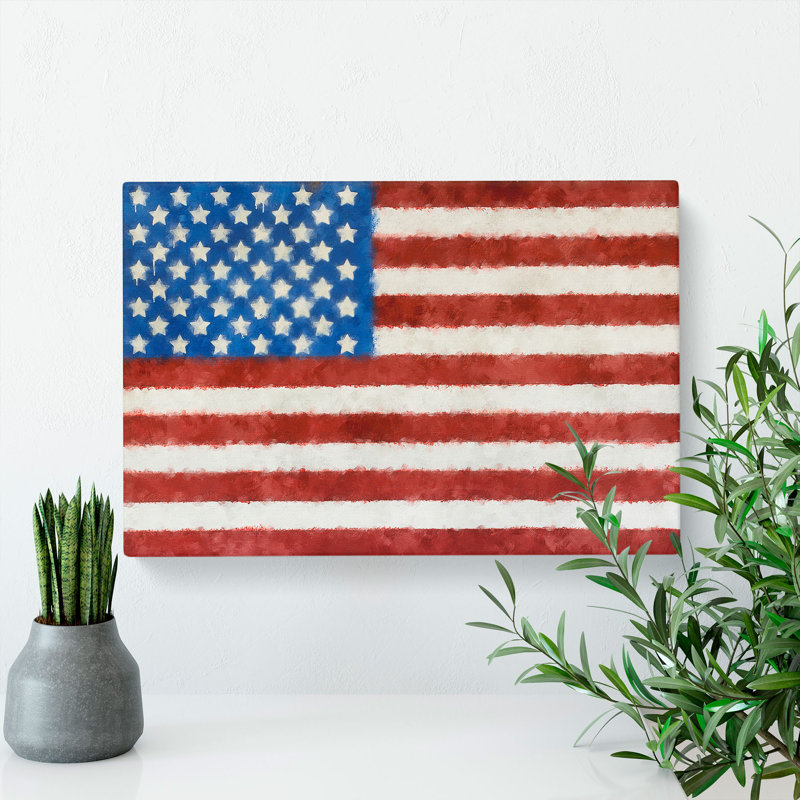 Painted American Flag - Wrapped Canvas, 40cm H x 60cm W x 3cm D