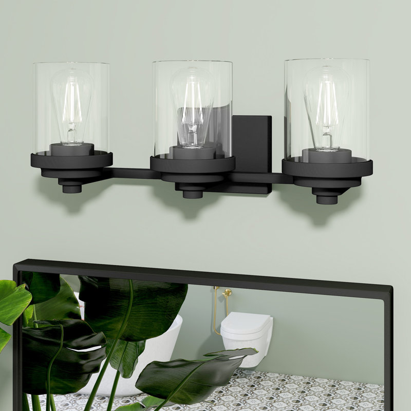 Classic Black Bathroom Vanity Lamp with Glass Lampshade, Bulb Not Included, 3 Lights