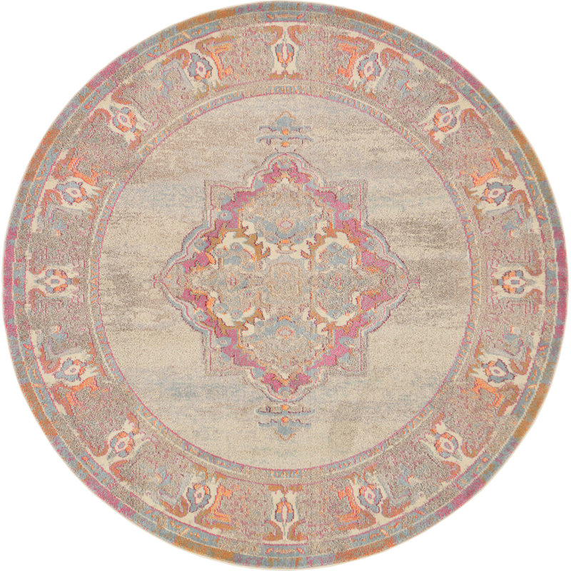 Washable Oriental Indoor Rug, Round 8'