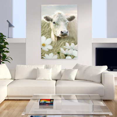 Art contemporain contemporain paysage rustique serein vache marguerite