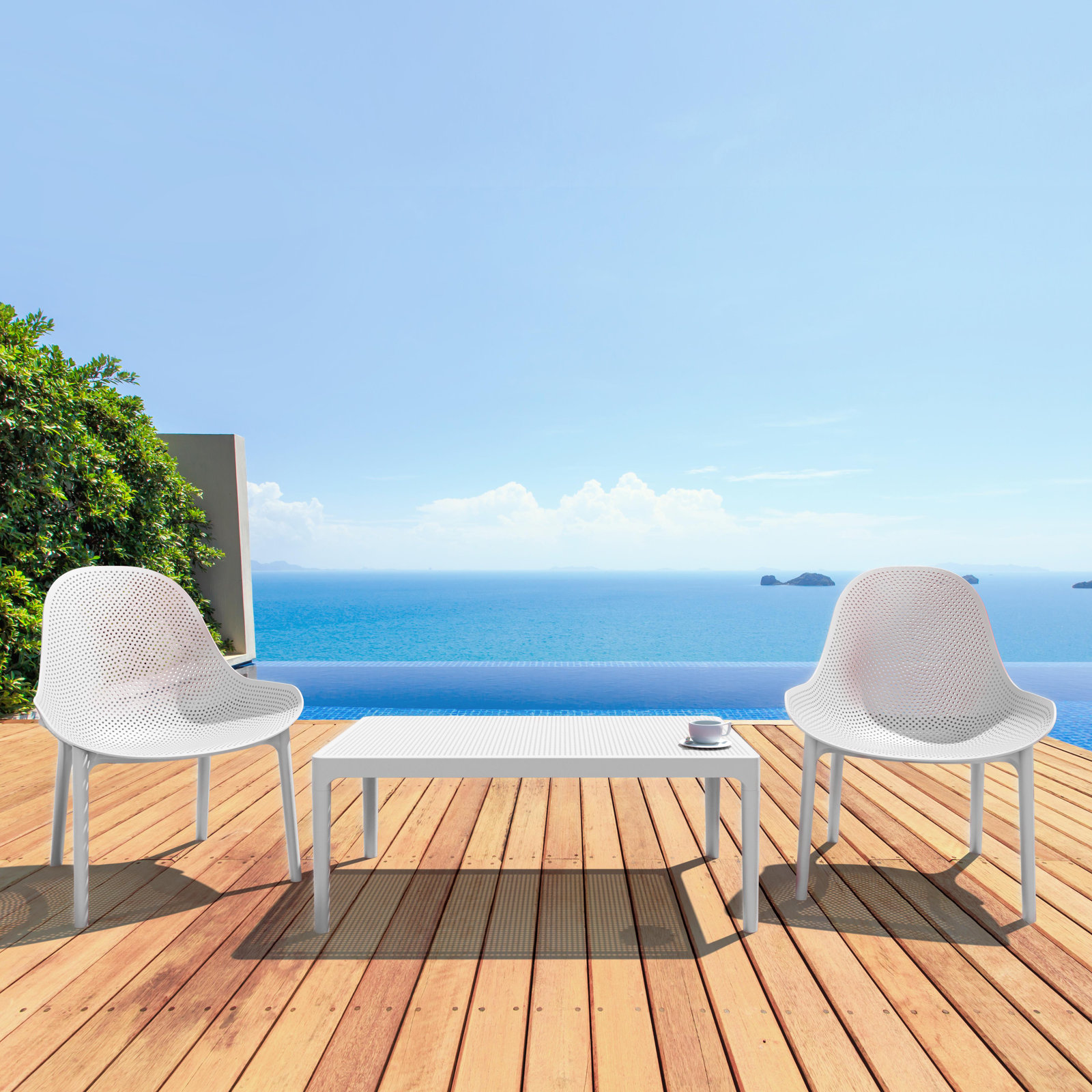 Farrah 23.6'' Plastic / Acrylic Outdoor Coffee Table, White, 23.6"W x 15.7"H x 39.4"L