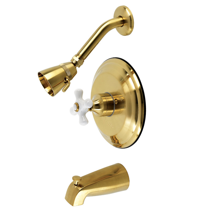 Kingston Brass Restoration Single-Handle Pressure Balanced Tub and Shower Faucet, Brushed Brass