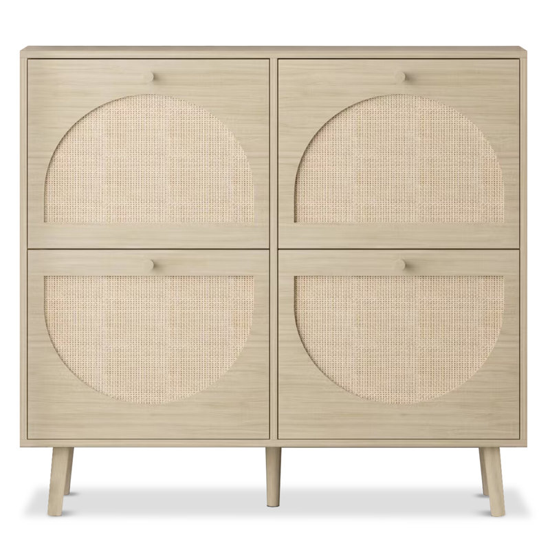 Bostynn 4 Flip Drawers Rattan Shoe Cabinet Shoe Storage Organizer Unit