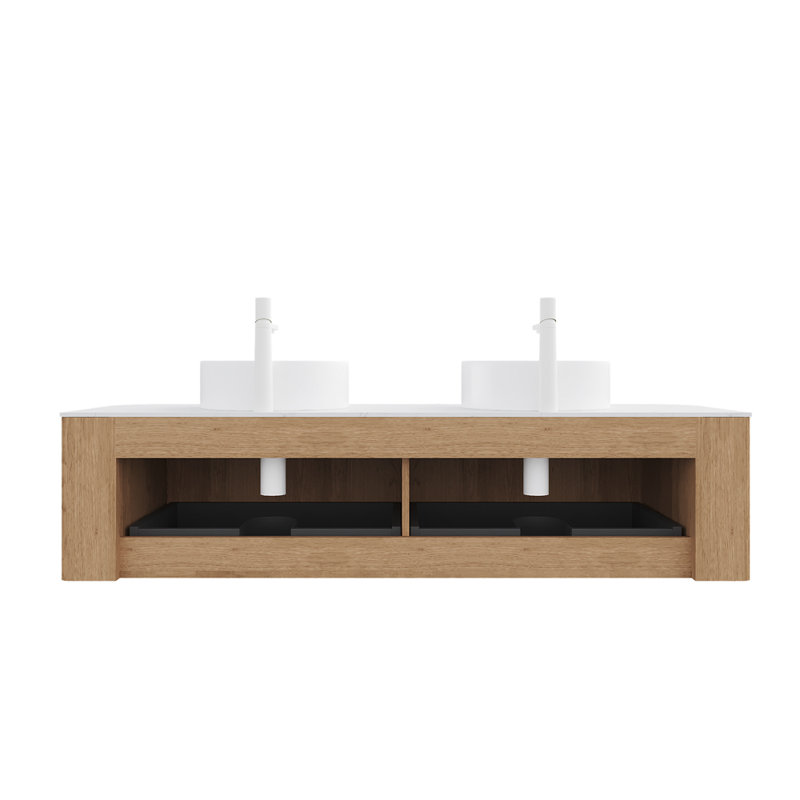 Luxury Double Basin Vanity, Natural Wood