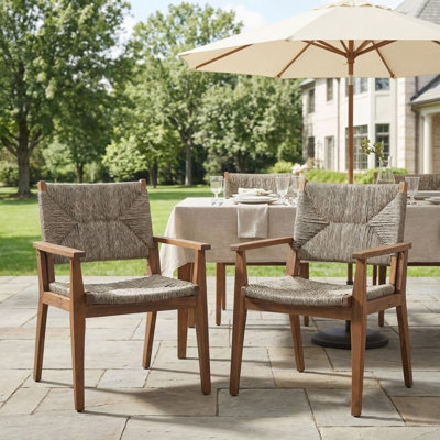 Durable Outdoor Dining Chair with Acacia Wood Frame, Handwoven Wicker Seat, Brown Finish, Patio Garden Furniture, (Compatible with Matching Table)