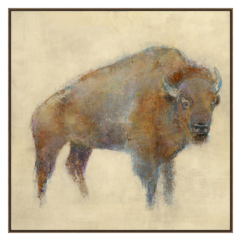 Bison Print by Maeve Harris, 50" H x 50" W x 2" D, Walnut Framed
