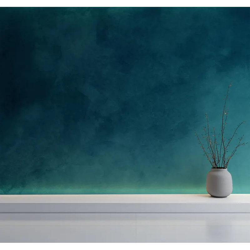 Murale abstraite bleu sarcelle profond, L 160 po x l 108 po