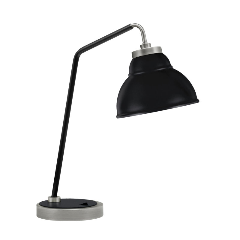 Lampe de bureau Arkins illustrée d'une double abat-jour en métal de 7 po, Noir, Graphite / noir mat
