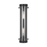 Chapman & Myers Garrett 2 Light Bathroom Bedroom Wall Fixture In Aged Iron Finish With Clear Shade