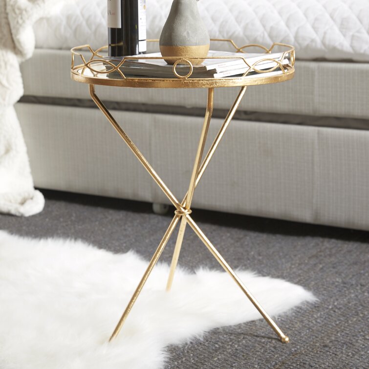 Oxendine Glass Top Cross Legs End Table Mercer41 Color: Gold / Clear