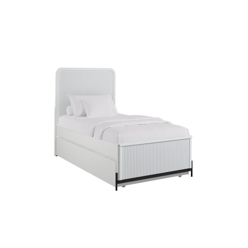 Lit blanc double avec lit gigogne simple et placage de bouleau envoûtant et envoûtant