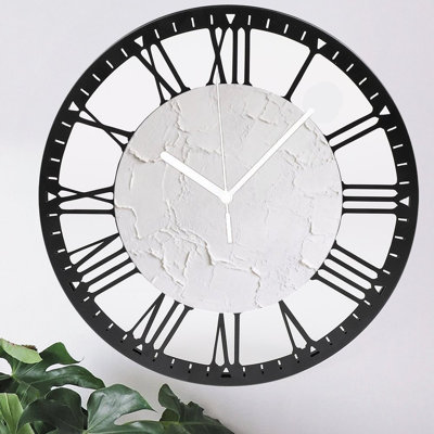 10" Round Iron Wall Clock with Silent Quartz Movement, Roman Numerals, UV-Printed Design