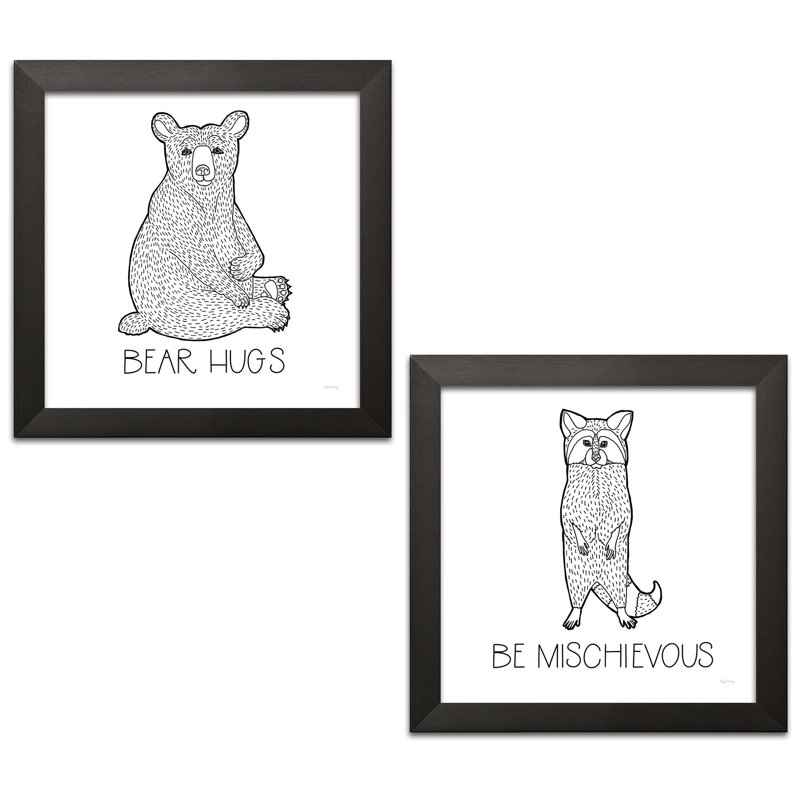 «Color the Forest Bear Hugs & Be Mischievous», ensemble de 2 pièces encadrées, Papier avec cadre noir
