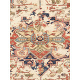 Oriental Hand-Knotted Wool Ivory/Navy/Light Blue Area Rug