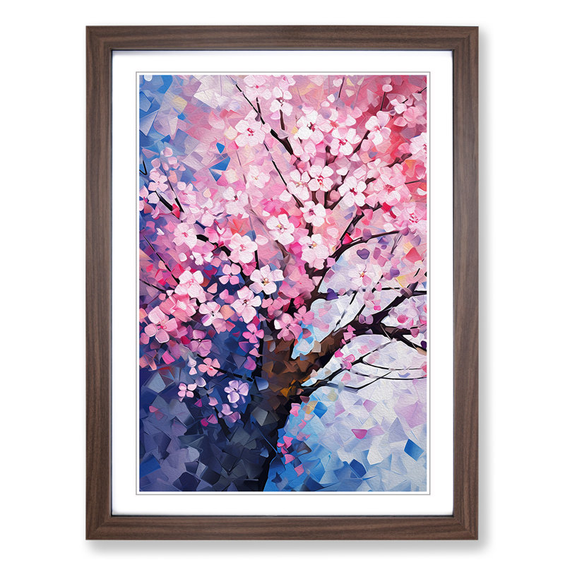 Cherry Blossom Tree Orphism No.3 - Single Picture Frame Print on Wood, Walnut Framed, 64cm H x 46cm W x 2cm D