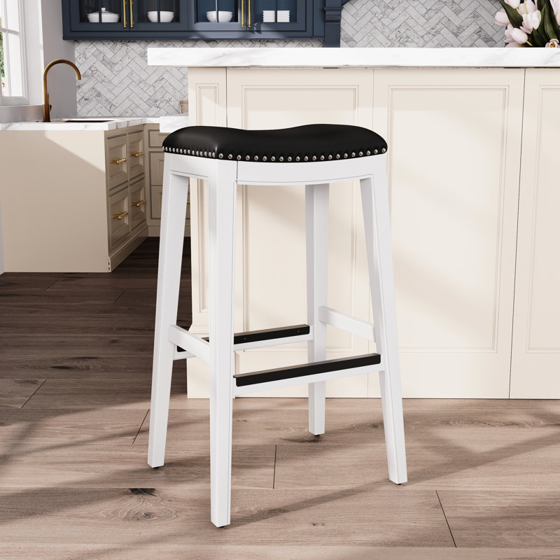 Cuir - Option assise confortable à finition classique, Tabouret de bar (siège d'une hauteur de 31,55 po), Noir, Blanc
