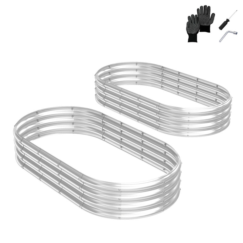 2pots de plantation ovales en acier galvanisés emboîtables 6 × 3 × 1FT
