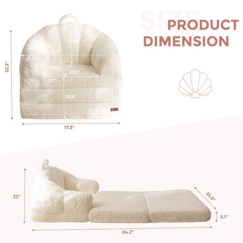 Folding Sofa Bed, 2 In 1 Convertible Sofa To Lounger Comfy Single Bean Bag Chair For Adults, Floor Sleeper Couch With Handle, Faux Fur Couch Bed,Beige