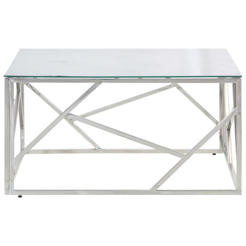 Table basse vidaXL Acier inoxydable, verre trempé, Blanc, H 15,75 po x l 31,50 po x L 31,50 po