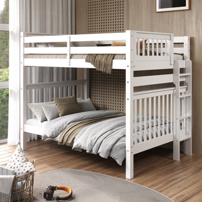 Treva Solid Wood Standard Bunk Beds Full over Full, 4 Step Ladder, White