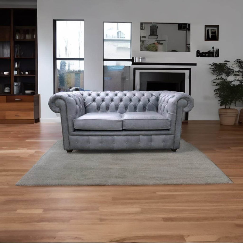 2 Seater Full Grain Leather Sofa, Cracked Wax Ash