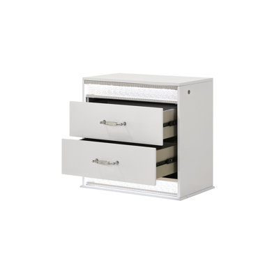 2 tables de chevet blanches avec laque élégante et 2 tiroirs décoratifs à DEL, laque de luxe