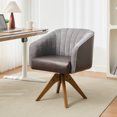 Modern Chenille Upholstered Swivel Office Chair, Home Task Chair With Wood Base by George Oliver
