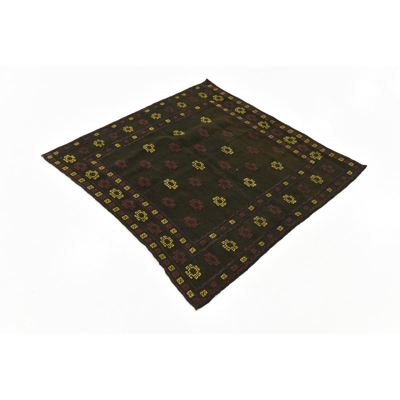 Tapis de zone en laine vert 4 pi x 4 pi 3 po one-of-kind-noué la main Earley