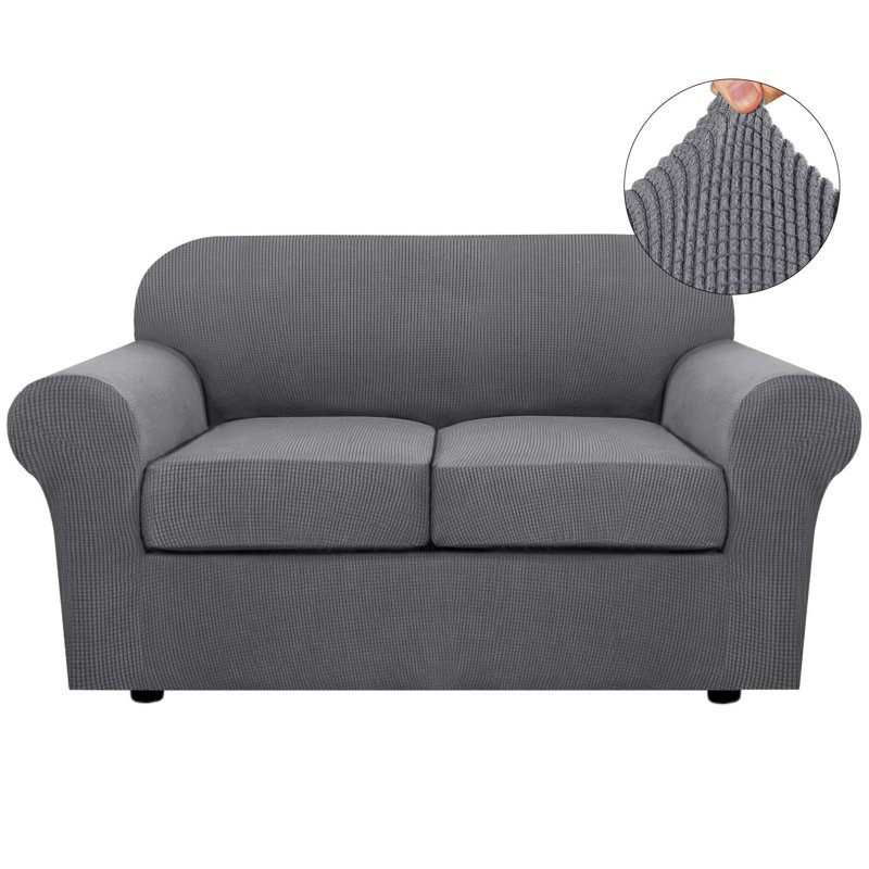 Housses de canapé extensibles 3 pièces lavables à la machine avec 2 housses de causeuse pour coussins de salon 1 housse de base et 2 housses de coussin en tissu jacquard plus épais