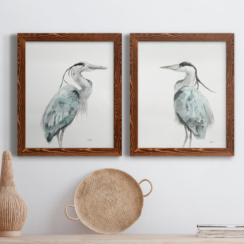 Blue Heron I - ensemble de 2 reproductions d'art sur toile encadrées, H 24 po x l 36 po x P 1,5 po, Cadre en érable