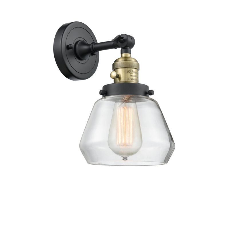 Applique murale à bras 1 lumière Chill, Ampoule incandescente rétro de 60 watts, Transparent, Laiton antique noir