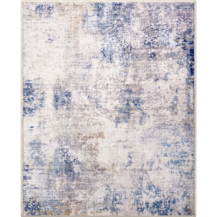 Sorbus Area Rug, Machine Washable, Non-Slip, Low Pile Indoor Carpet with Rubber Backing - Blue (Drift)