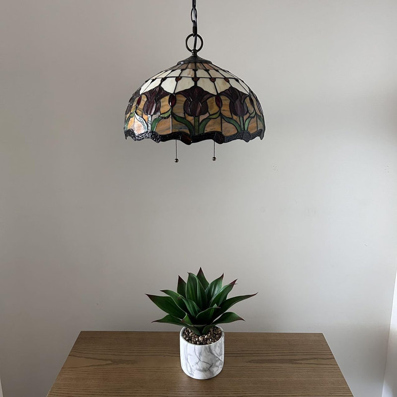 Luminaires suspendus Gleanarm Tiffany Tulipes rouges en verre coloré avec ampoules DEL incluses l 16 po x P 16 po x H 75 po