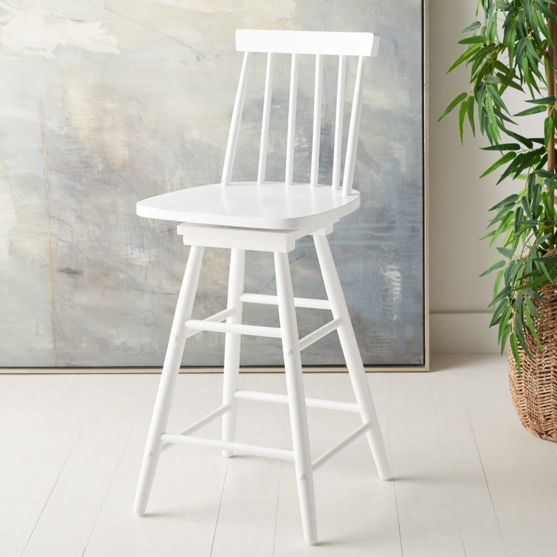Abdoulaziz Swivel Solid Wood Counter Stool with Solid Wood Frame, White