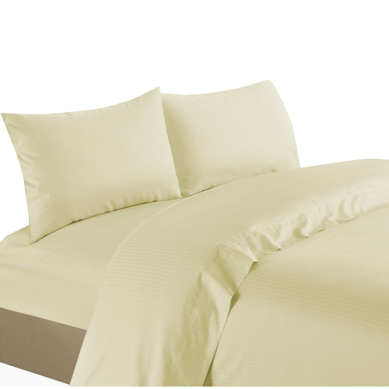 Egyptian Cotton Striped Sheet Set, White, Queen Sheet Set + Fitted Sheet + 2 Pillowcases