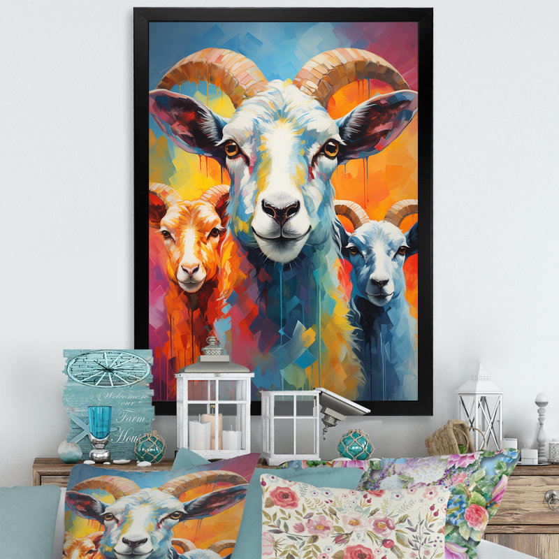 Popart Sheep Ewes II, reproduction d'art sur toile, Cadre photo noir, H 20 po x l 12 po x P 1 po