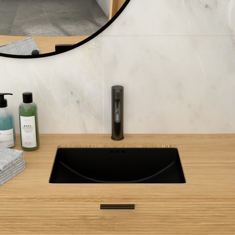 Black Ceramic Undermount Sink 21"x14.48", Elegant Modern Style, - Stain, Space Saving For Bathrooms 21"x14.48" Bathroom Sink, Smooth Transition, Long Lasting Shine, Integrated Overflow