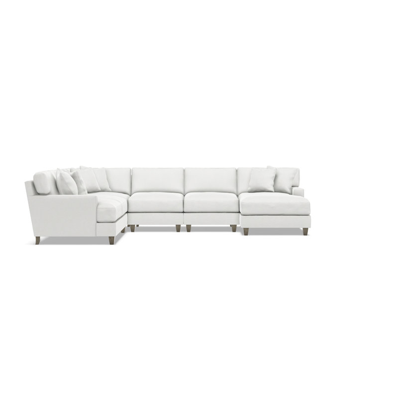 Mila 6-Piece Fabric Sectional, Right Hand Facing, 33.5" H x 137" W x 107" D, White Polyester Blend
