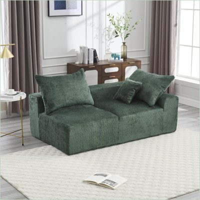 Canapé pour deux personnes en chenille moderne, sans assemblage, salon | Chenille | Émeraude