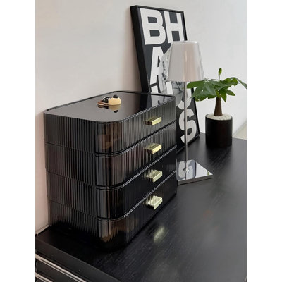 2 Pack Stackable Makeup Organizer with Drawers, Bathroom Storage for Eyeshadow Palettes, Cosmetics, and Beauty Supplies