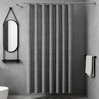 Rideau de douche Farmhouse, motif rayé à carreaux jacquard avec bords froncés, tissu en polyester doux, comprend des crochets résistants à la rouille pour une installation facile