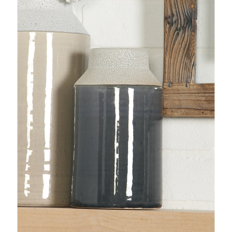 Vase de table Chesterle, Glacis blanc mat / beige brillant / gris anthracit, H 8 po x l 5 po x P 5 po