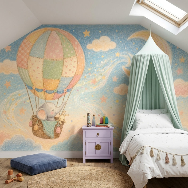 Papier peint montgolfière pour enfants, 200 po x 120 po, Non tissé