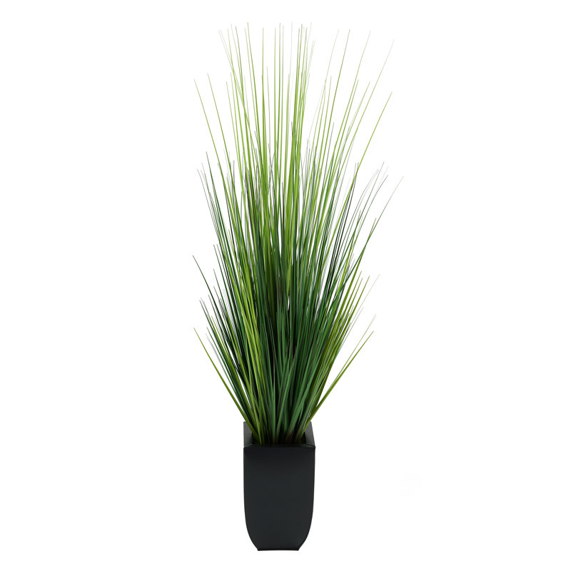 45'' Faux Foliage Grass in Metal Planter, Black