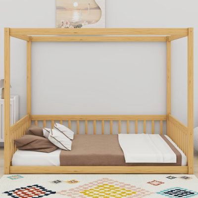 Canopy Wood Bed Frame Featuring Fence & Guardrails