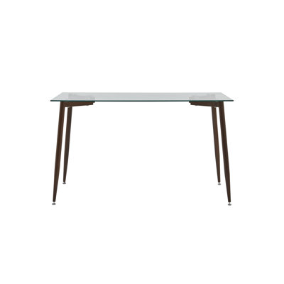 Table de salle à manger rectangulaire en verre trempé de 51,18 po avec pieds en bois et métal