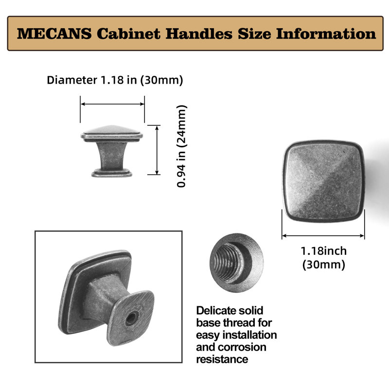 Paquet multiple de boutons carrés de 1,18 po, Argent patiné