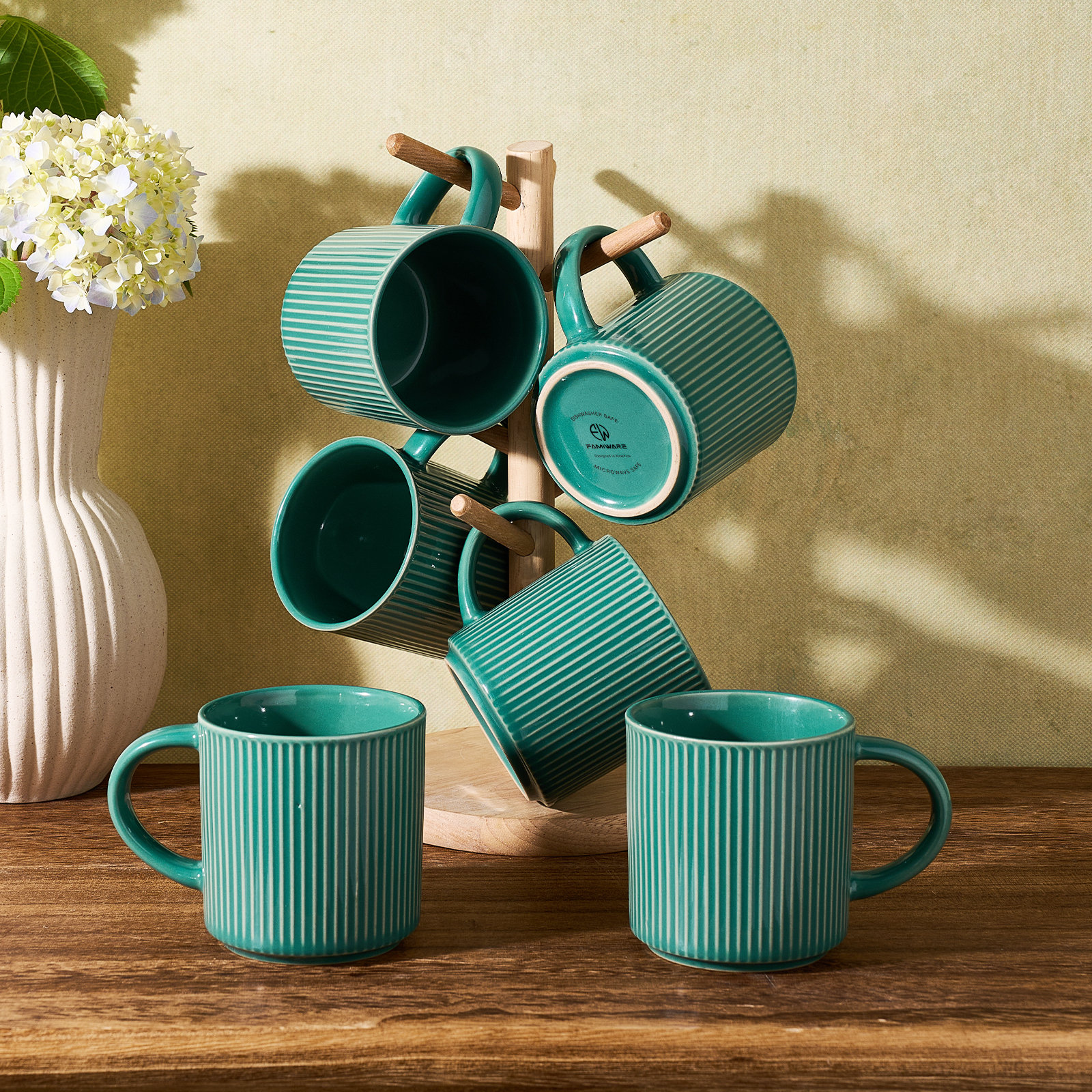 Cinnamon Brown Ceramic Mug, Sage Green