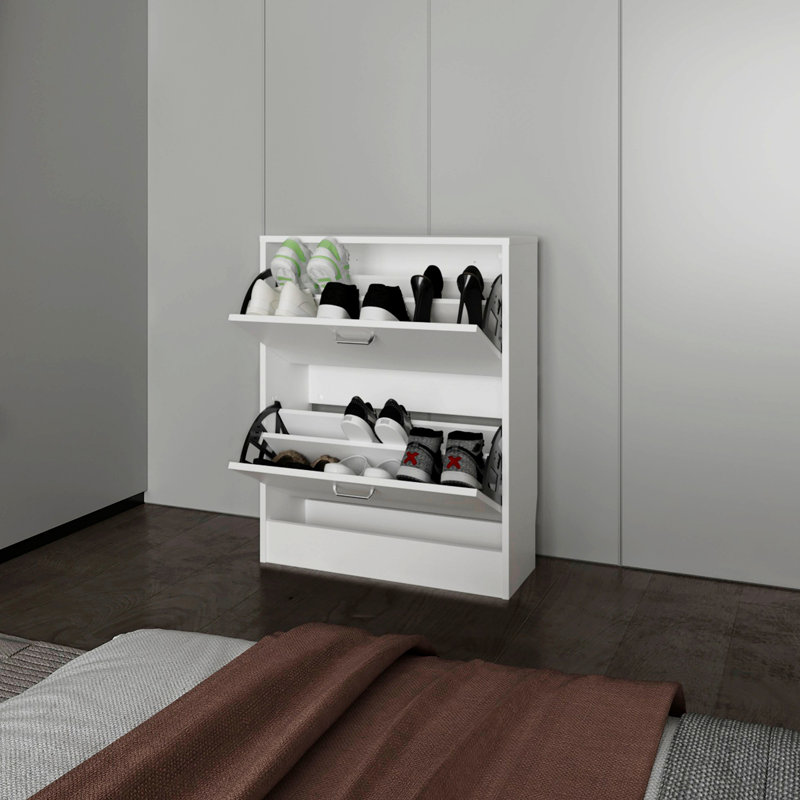 Armoire de rangement pour chaussures avec 2 portes basculantes, Blanc