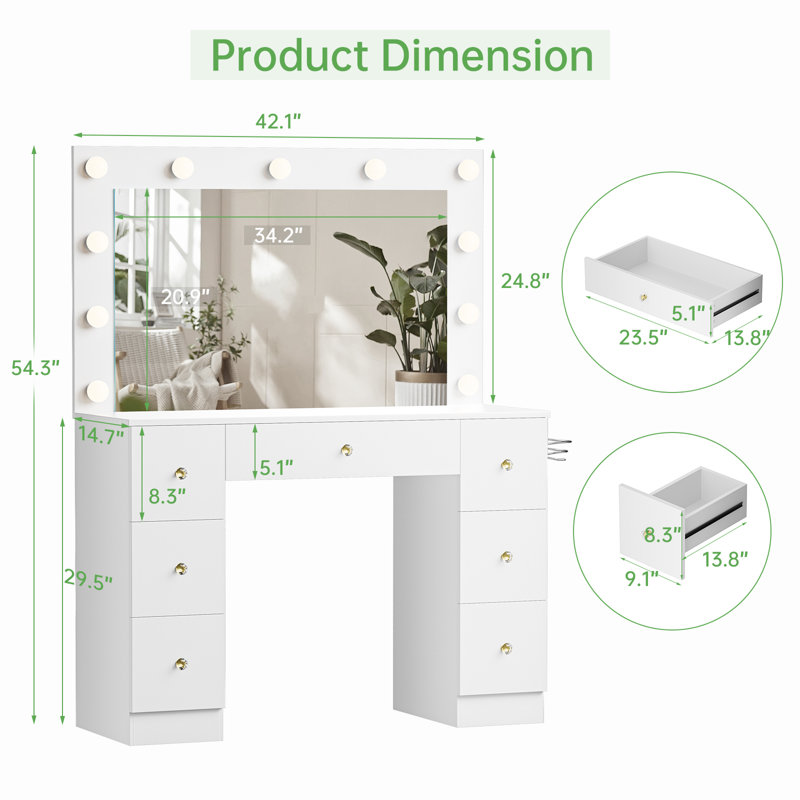 Bureau de maquillage avec tabouret de coiffeuse et miroir